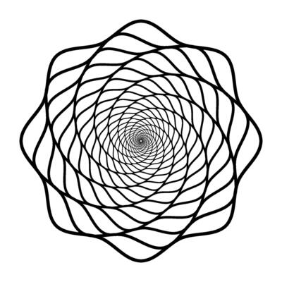 Abstract radial pattern. Circular geometric spiral shape. Round decorative flower or leaves content. Black design element for logo, label, tag, emblem, poster, banner, icon.