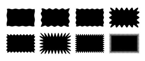 Wavy edge rectangle shape collection. Black Jagged rectangular form set. Zig zag graphic design element pack for banner, poster, template, sticker, badge, label, tag, flyer. Illustration bundle vector