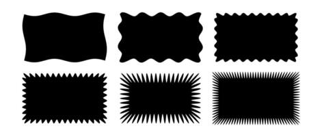 Zig zag wavy edge rectangle shape collection. Jagged rectangular form set. Black graphic design element pack for decoration, banner, poster, template, sticker, badge, label, tag, flyer. vector