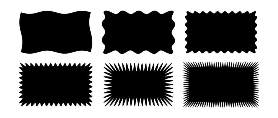Zig zag wavy edge rectangle shape collection. Jagged rectangular form set. Black graphic design element pack for decoration, banner, poster, template, sticker, badge, label, tag, flyer.
