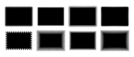 Wavy edge rectangle shape collection. Jagged rectangular form set. Black zig zag graphic design element pack for banner, poster, template, sticker, badge, label, tag, flyer. Illustration bundle vector