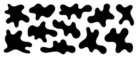 Abstract organic shapes collection. Irregular liquid forms set. Black amoeba blobs, blotches, drops or stains bundle. Different design elements for decor, sticker, banner, bubble, collage. vector