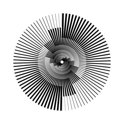 Radial abstract pattern. Black and white ray and beam lines shape. Circle spiral form. Sunburst design element for icon, badge, logo, tattoo, tag, label, emblem, poster.