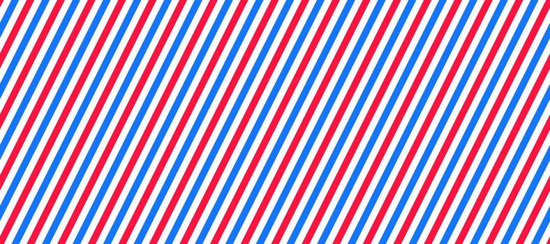 Barber shop pole background. Abstract diagonal line seamless pattern. Striped repeating wallpaper. Red, white and blue repeating texture. Wrapping paper backdrop vector