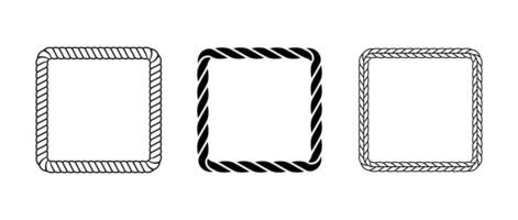 Rope frame set. Squared cord border collection. Rectangular rope loop pack. Chain, braid or plait border bundle. Square design elements for decoration, banner, poster. Decoration frames vector