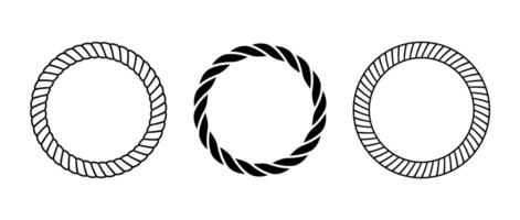 Rope frame set. Round cord border collection. Circle rope wreath loop. design, frame. Chain, braid or plait border bundle. Circular design elements for decoration, banner, poster. vector