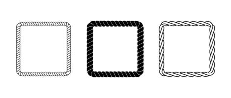 Set of rope frames. Squared cord border collection. Rectangular rope loop pack. Chain, braid or plait border bundle. Square design elements for decoration, banner, poster. Decoration frames vector