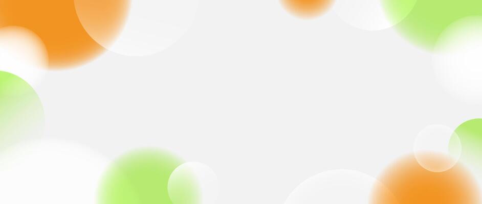 Soft matte sphere background. Orange, green, white floating bubble ball wallpaper. Blur gradient circle backdrop. Horizontal design template for banner, poster, presentation, brochure, leaflet