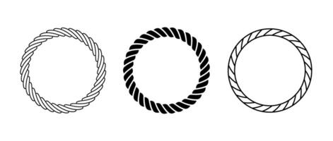 Rope frame set. Round cord border collection. Circle rope wreath loop pack. Chain, braid, plait border bundle. Circular design elements for decoration, banner, poster. Decorative frames vector