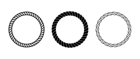 Rope frame set. Round cord border collection. Circle rope wreath loop pack. Chain, braid or plait border bundle. Circular design elements for decoration, banner, poster. Decoration frames vector