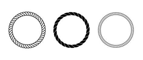 Rope frame set. Round cord borders collection. Circle rope wreath loop pack. Chain, braid, plait border bundle. Circular design elements for banner, poster, leaflet, brochure. Decorative frames vector
