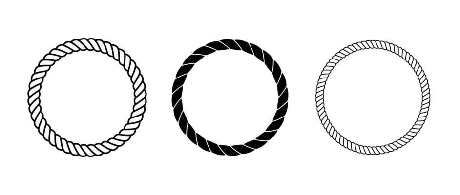 Rope frame set. Round cord borders collection. Circle rope wreath loop pack. Chain, braid, plait border bundle. Circular design elements for banner, poster, leaflet, brochure. Decorative frames