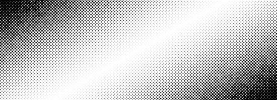 Grunge halftone gradient texture. Black pixel distress backdrop. Weathered grit noisy background. Damaged glitched print overlay. Fading gritty sandy wallpaper. Smudged halfton grange texture vector