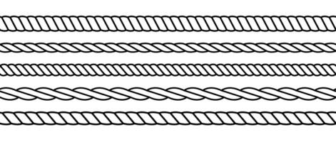 Repeating rope set. Seamless hemp cord line collection. Outline chain, braid, plait stripe bundle. Horizontal decorative plait pattern. Marine twine design elements for banner, poster, frame vector