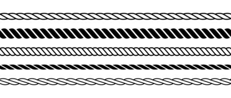 Set of repeating rope pattern. Seamless hemp cord line collection. Chain, braid, plait stripes bundle. Horizontal decorative plait motif. Marine twine design elements for banner, poster, frame vector