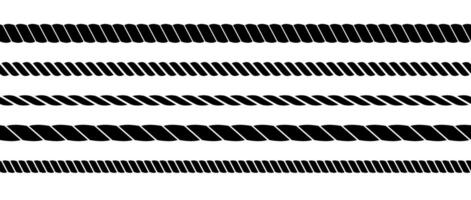 Repeating rope set. Seamless hemp cord lines collection. Black chain, braid, plait stripes bundle. Horizontal decorative plait pattern. Marine twine design elements for banner, poster, frame vector