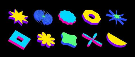 Colorful isometric shape set. Volumetric geometric object collection. Bright retro brutalist form pack. Vintage Y2k abstract elements for poster, cover, banner. Bauhaus or Memphis style pack. vector