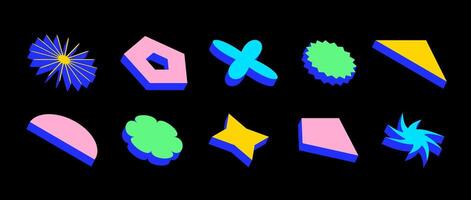 Colorful isometric shape set. Volumetric geometric collection. Bright retro brutalist form pack. Vintage Y2k abstract game elements for poster, cover, banner. Bauhaus or Memphis style pack. vector