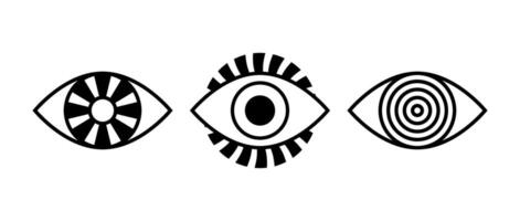 Eyes sign set. Vision outline symbols collection. Hypnosis eyeball concepts pack. Watching or observing elements for poster, banner, brochure, leaflet, booklet. Illustration bundle vector
