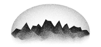 Grain stippled mountain range. Dotted landscape terrain silhouette. Black white grainy hill chain. Grunge noise stochastic background. Pointillism texture wallpaper. Dotwork style illustration vector