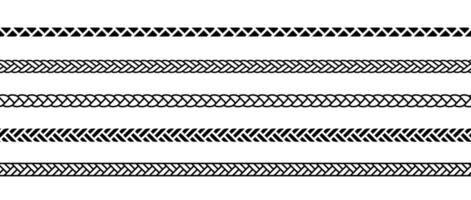 Set of repeating ropes. Seamless hemp cord line collection. Black outline chain, braid, plait stripe bundle. Horizontal decorative braid pattern. Twine design elements for banner, poster, frame vector