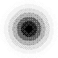 Radial pixelated gradient shape. Black dithered round gradation texture. Retro circle bitmap game background. Halftone 8 bit wallpaper. Vintage circular pixel art element. Overlay backdrop vector