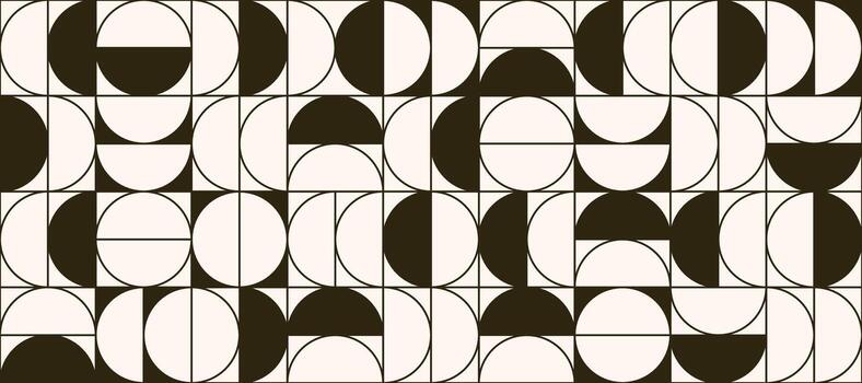 Abstract semicircle seamless pattern. Monochrome geometric half circle n square repeating background. Swiss modernism or postmodernism style wallpaper. Beige and brown modular backdrop vector