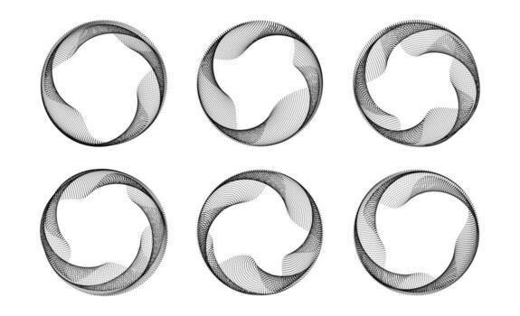 Blend dotted line circle frames set. Black round border collection. Curved wave dot stripe circle shapes. Circular tech border pack. Design element bundle or poster, banner, flyer, brochure vector
