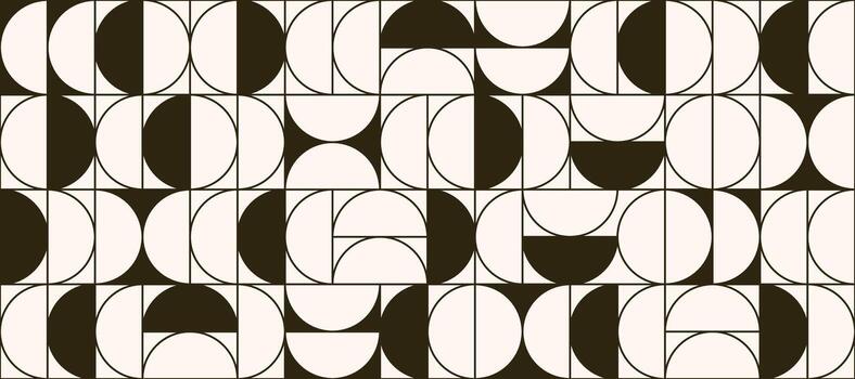 Monochrome semicircle seamless pattern. Abstract geometric half circle and square repeating background. Swiss modernism or postmodernism style wallpaper. Beige and brown modular backdrop vector