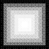 Pixelated gradient square frame. Black dithered radial gradation texture. Retro bitmap game background. Halftone 8 bit wallpaper. Vintage rectangle pixel art border. vector