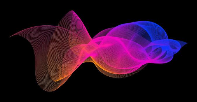 Gradient wave line blend form. Abstract blue pink orange flowing lines design element. Dynamic neon line smoky shape. Sound waves or ai illustration concept. Curved pattern background vector