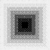 Pixelated gradient square background. Black dithered radial gradation texture. Retro bitmap game backdrop. Halftone 8 bit wallpaper. Vintage rectangle pixel art border. Fading overlay vector