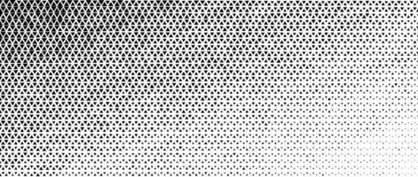 Hexagon halftone fading gradient texture. Abstract black grain grunge gradation background. Vanishing honeycomb grunge overlay. Geometric retro tech wallpaper. Hexagonal pattern backdrop. vector