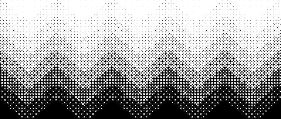 Pixelated zig zag line gradient texture. Black dithered gradation background. Retro bitmap game wallpaper. Vintage pixel halftone 8 bit overlay print. Zigzag striped fading backdrop