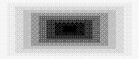 Pixelated gradient rectangle frame. Black dithered radial gradation texture. Retro bitmap game background. Halftone 8 bit wallpaper. Vintage rectangular pixel art border. Vanishing backdrop vector