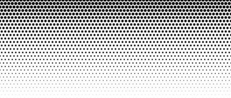 Hexagon dot halftone gradient texture. Abstract black grunge hex gradation background. Geometric retro tech wallpaper. Fading hexagonal pattern backdrop. Vanishing honeycomb grunge overlay vector