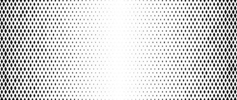 Rhombus gradient halftone texture. Diamond shape dots fading background. Abstract geometric particle vanishing backdrop. Rhomb shape grunge overlay texture. Wide black white wallpaper vector