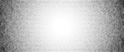 Rhombus dot radial gradient texture. Diamond dots halftone fading pattern. Abstract geometric particles vanishing background. Rhomb shape grunge overlay structure. Black white wallpaper vector