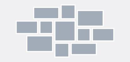 Mood board or photo grid template. Grey mosaic art collage arrangement. Image frame horizontal composition. Wall gallery layout design concept for presentation, poster, mockup, banner, flyer. vector