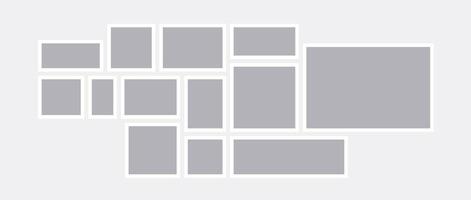 Mood board or photo grid template. Mosaic art collage arrangement. Grey picture frame horizontal composition. Wall gallery layout design concept for presentation, poster, mockup, banner, flyer. vector
