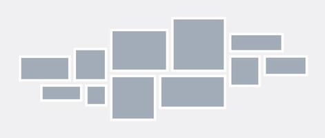 Mood board or image grid template. Grey mosaic art collage arrangement. Photo frame horizontal composition. Wall gallery layout design concept for presentation, poster, mockup, banner, flyer. vector