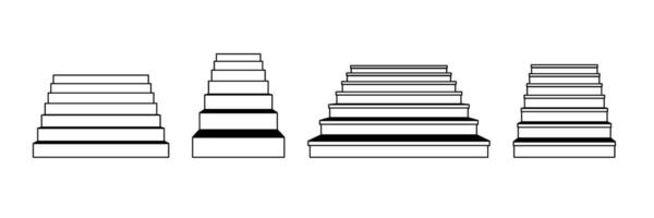 Outline linear stairway set. Different 3d staircases. Black and white stair steps collection. Graphic design element pack concept for success, growth, promotion, progress. vector