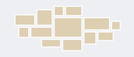 Moodboard or photo collage template. Mosaic art grid arrangement. Beige picture frame horizontal composition. Wall gallery layout design concept for presentation, poster, mockup, banner, flyer. vector