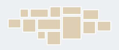 Moodboard or photo collage template. Beige mosaic art grid arrangement. Picture frame horizontal composition. Wall gallery layout design concept for presentation, poster, mockup, banner, flyer vector