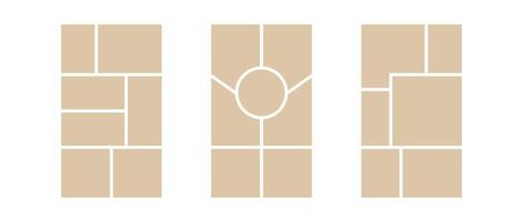 Image collage layout template. Mosaic mood board grid collection. Picture frame set. Photo album concept idea for banner, poster, comic page, flyer, brochure, booklet, memory wall design. vector
