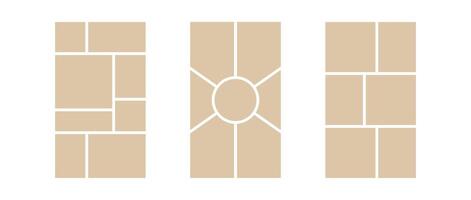Image collage layout template. Beige mosaic mood board grid collection. Picture frame set. Photo album idea for banner, poster, comic page, flyer, brochure, booklet, memory wall design. vector