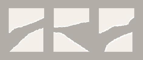 Torn paper pieces collection. Beige corner shapes with jagged edges. Ripped different paper fragment set. Textured grunge element bundle for collage, text box, banner, sticker, poster, flyer. vector