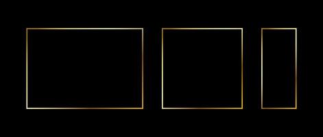 Set of golden thin frames. Gold geometric borders in art deco style. Thin linear square and rectangle collection. Yellow glowing shiny boarder element pack. Bundle for photo, cadre, decor vector
