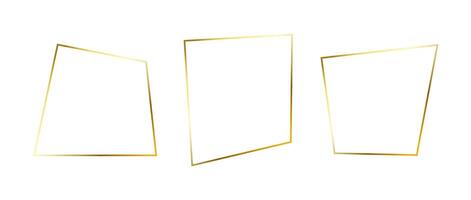 Set of golden thin frames. Gold foil geometric borders in art deco style. Thin linear irregular square collection. Yellow glowing shiny boarder element pack. Bundle for photo, cadre, decor vector