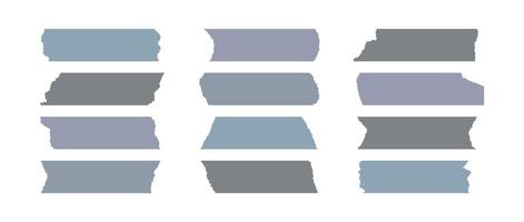 Grey adhesive tape piece set. Scotch stripes with torn jagged edges. Plastic duct tape band collection. Sticky masking paper for package wrap, blank tag, label, sticker, decoration. vector